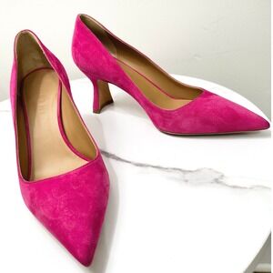 M.Gemi Lustro Hot Pink Suede Spool Heel Pumps Made in Italy EU 38.5 US 8 Luxury